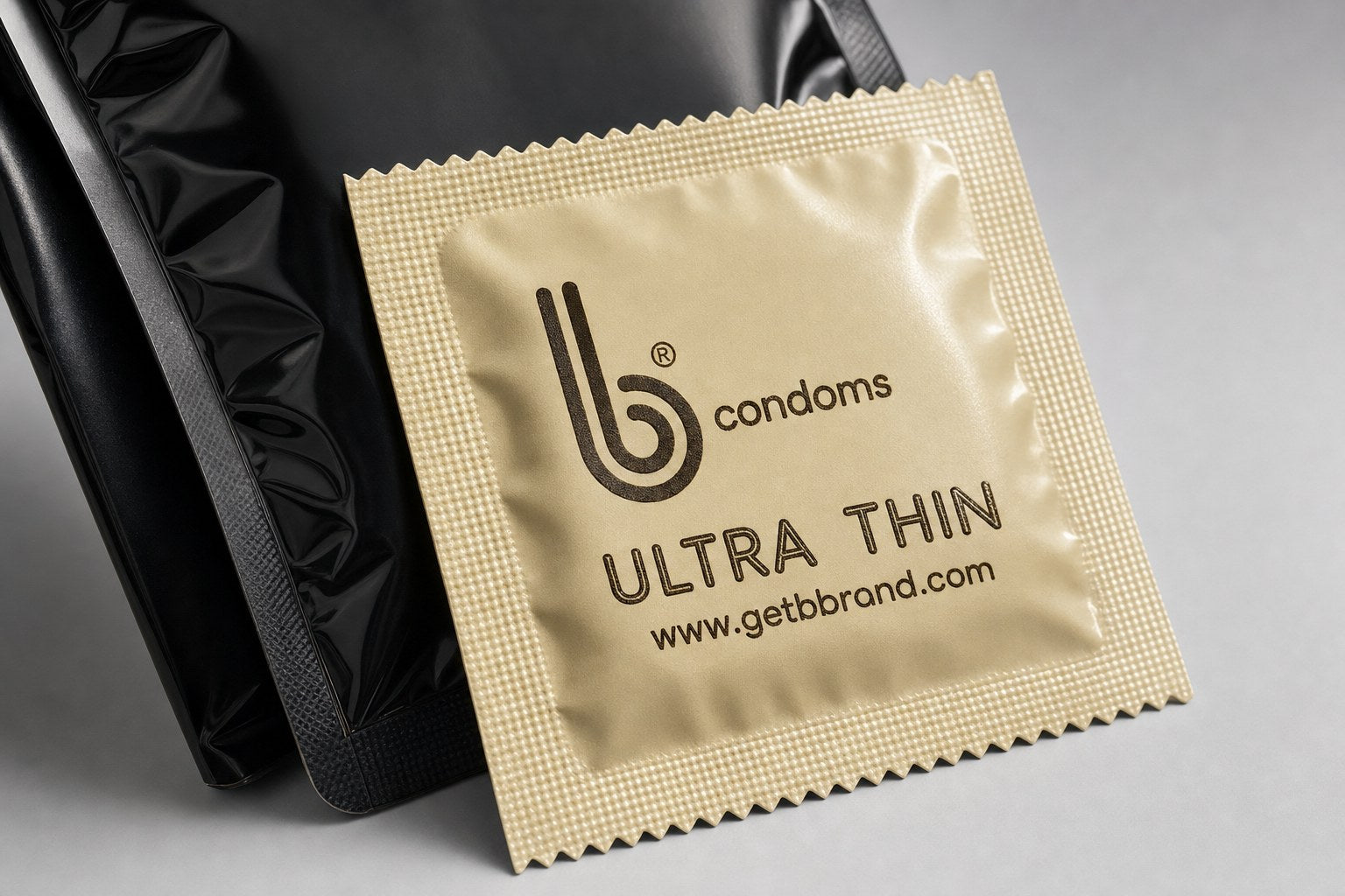 Close-up of the Ultra Thin B Condoms wrapper