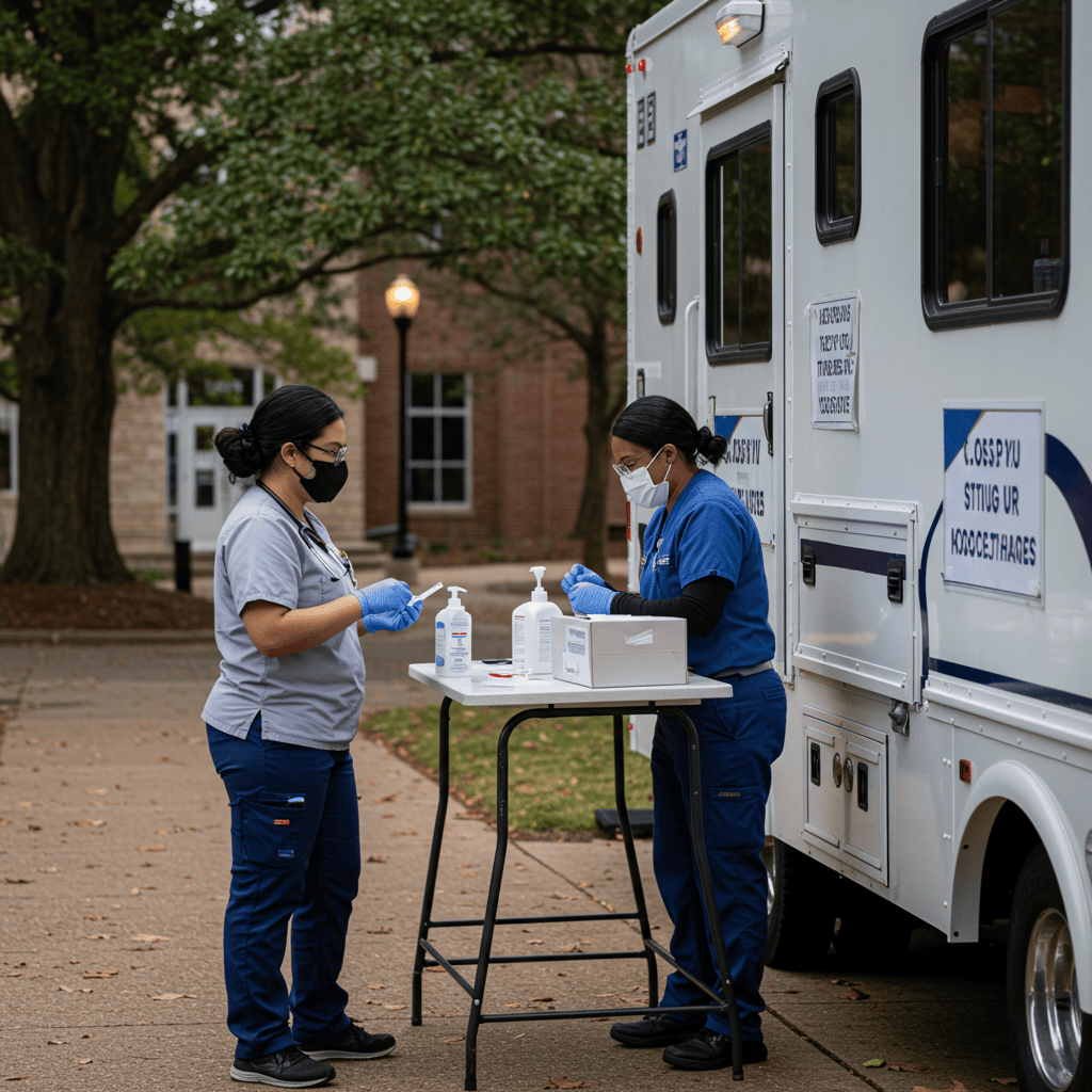 Couple laughing on bed while looking at a phone