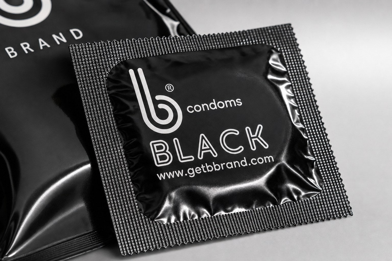 Close-up of the Supreme Black B Condoms pack