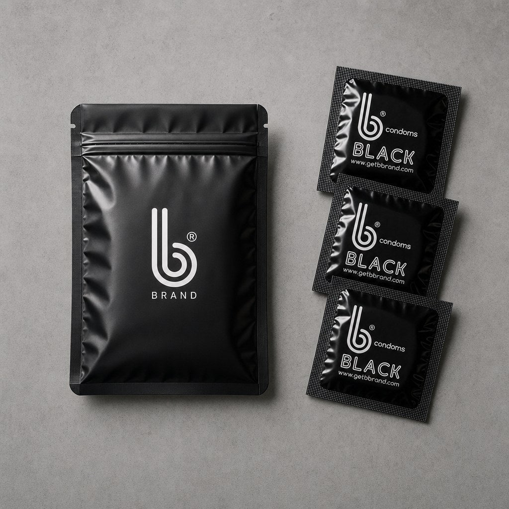 Supreme Black B Condoms laid flat