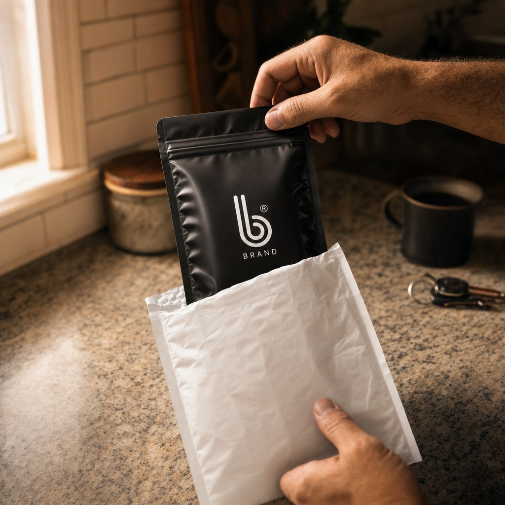 The plain unmarked mailer it arrives in