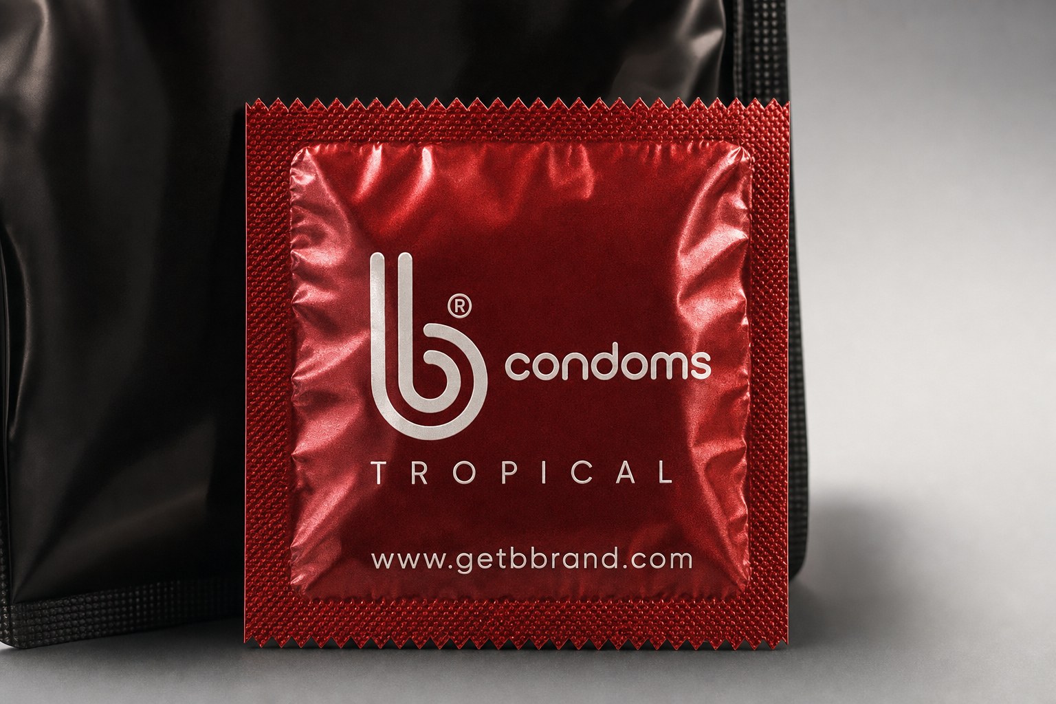 Close-up of the Tropical Flavors B Condoms pack