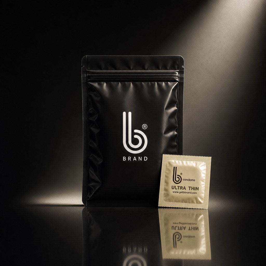 Ultra Thin B Condoms under a coloured flare