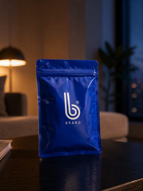 Tadalafil pouch on a bedside table at night