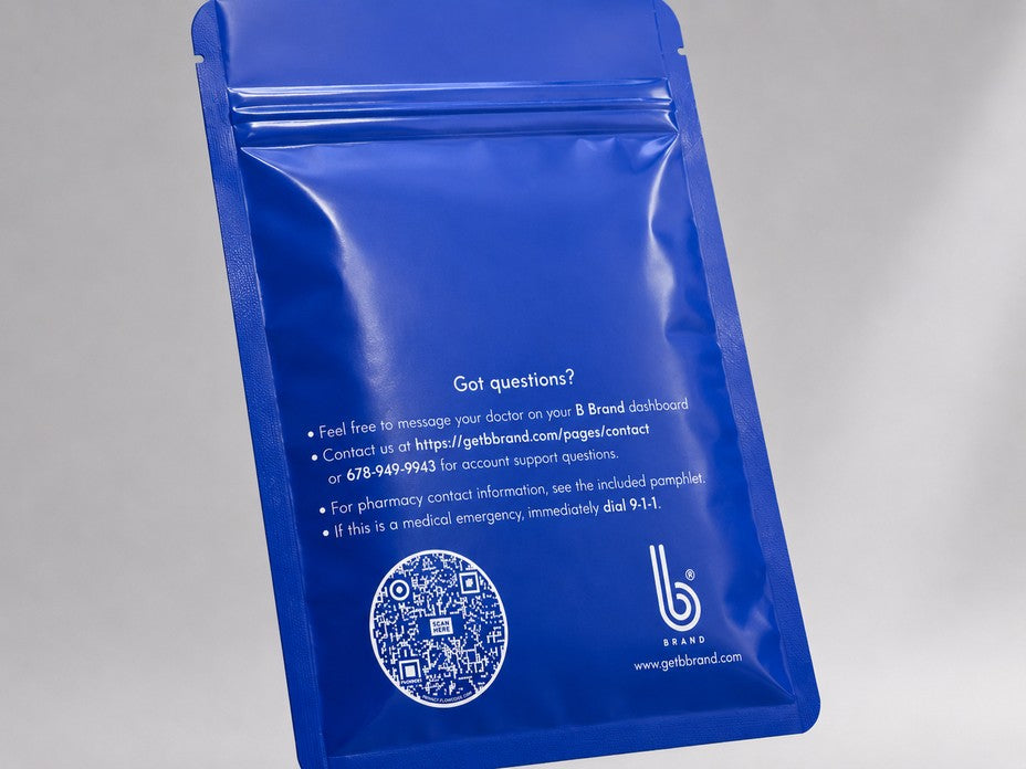 Back of the tadalafil pouch showing the support contact details